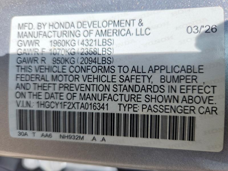 2026 Honda Accord მანქანა იყიდება აუქციონზე, vin: 1HGCY1F2XTA016341, აუქციონის ნომერი: 60430016