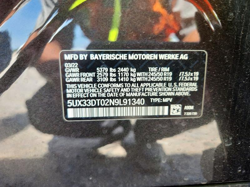 58822666 :رقم المزاد ، 5UX33DT02N9L91340 vin ، 2022 Bmw X4 مزاد بيع
