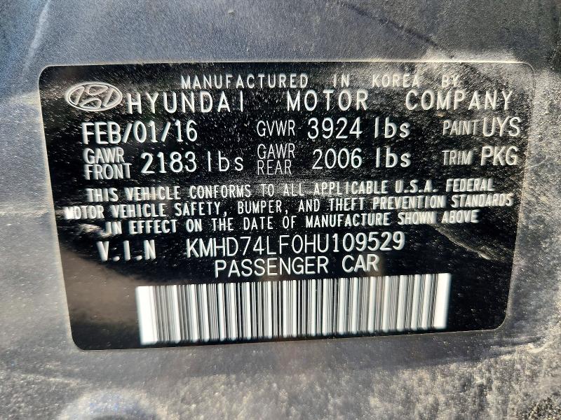 Продажа на аукционе авто 2017 Hyundai Elantra, vin: KMHD74LF0HU109529, номер лота: 59957996