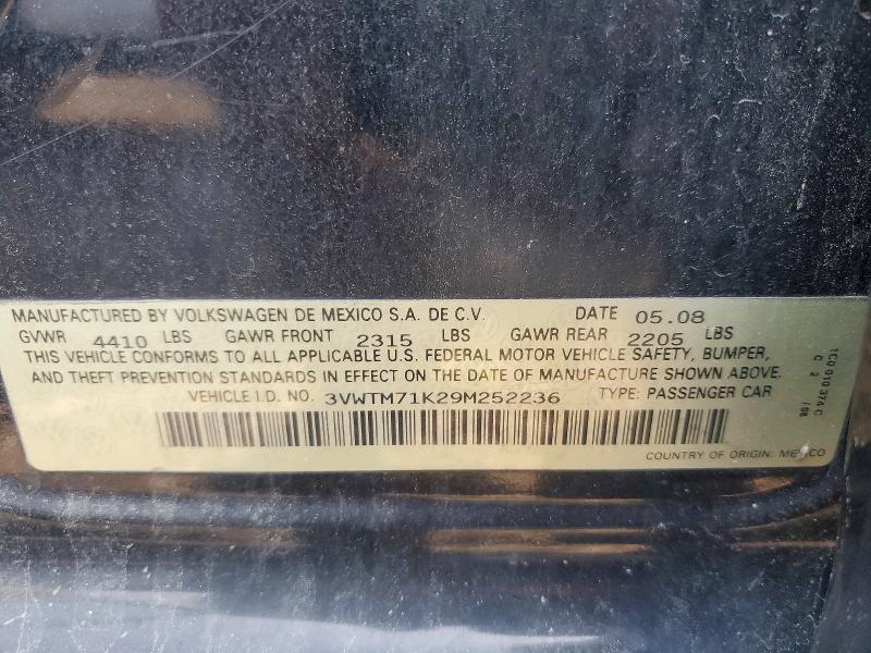 2009 Volkswagen Jetta მანქანა იყიდება აუქციონზე, vin: 3VWTM71K29M252236, აუქციონის ნომერი: 62035626
