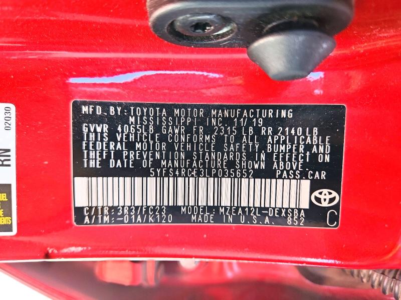 62855146 :رقم المزاد ، 5YFS4RCE3LP035652 vin ، 2020 Toyota Corolla مزاد بيع