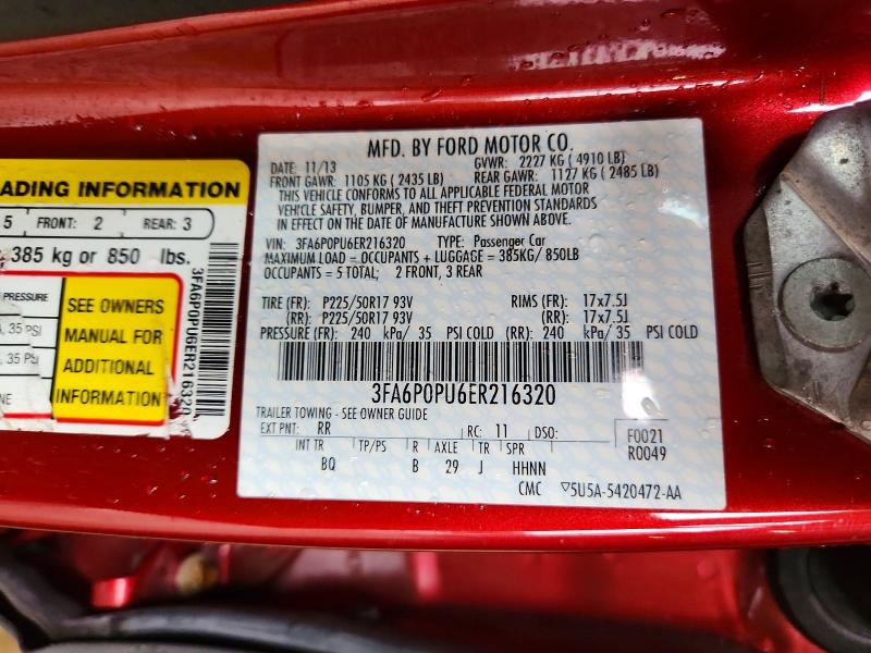 Aukcja sprzedaży 2014 Ford Fusion, vin: 3FA6P0PU6ER216320, numer aukcji: 63322786