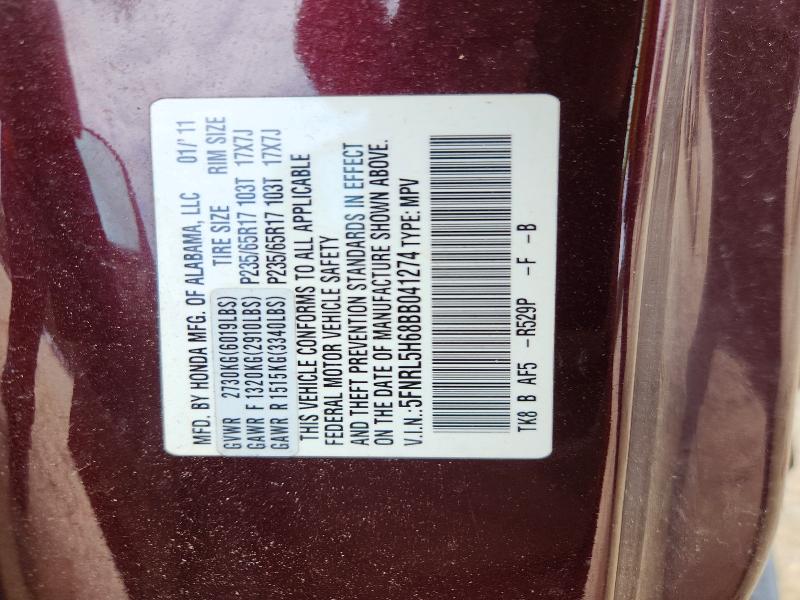 62660076 :رقم المزاد ، 5FNRL5H68BB041274 vin ، 2011 Honda Odyssey مزاد بيع