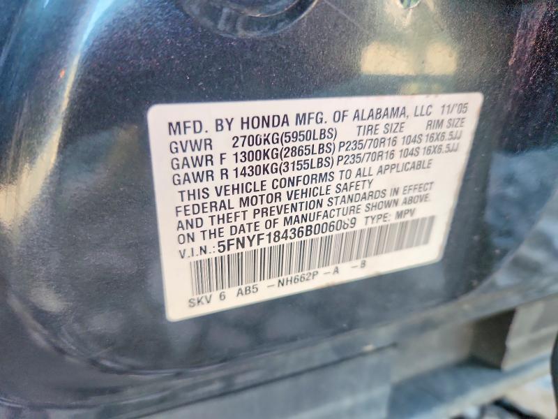 Aukcja sprzedaży 2006 Honda Pilot, vin: 5FNYF18436B006089, numer aukcji: 59822666