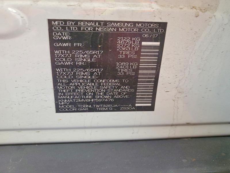 62318536 :رقم المزاد ، KNMAT2MV6HP597476 vin ، 2017 Nissan Rogue مزاد بيع