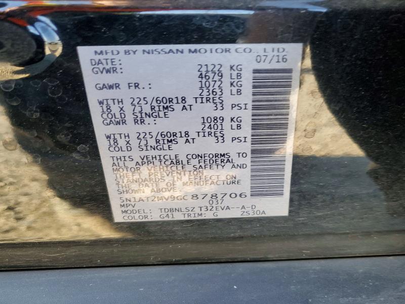 62163886 :رقم المزاد ، 5N1AT2MV9GC878706 vin ، 2016 Nissan Rogue مزاد بيع