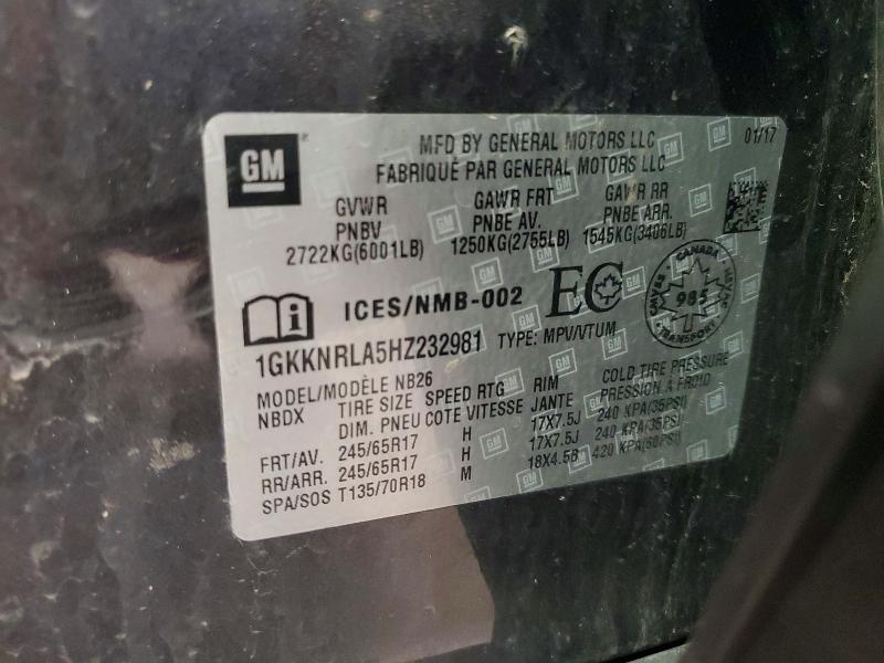 2017 Gmc Acadia მანქანა იყიდება აუქციონზე, vin: 1GKKNRLA5HZ232981, აუქციონის ნომერი: 59714196