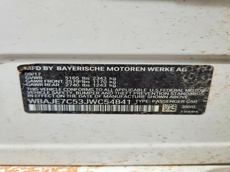 2018 Bmw 540 მანქანა იყიდება აუქციონზე, vin: WBAJE7C53JWC54841, აუქციონის ნომერი: 61642076