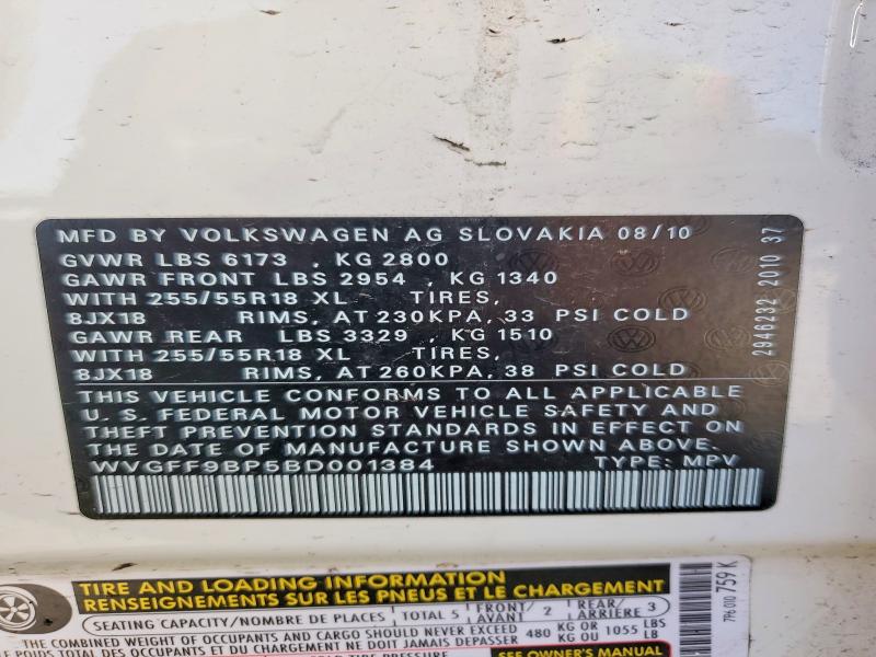 Продажа на аукционе авто 2011 Volkswagen Touareg, vin: WVGFF9BP5BD001384, номер лота: 61412106