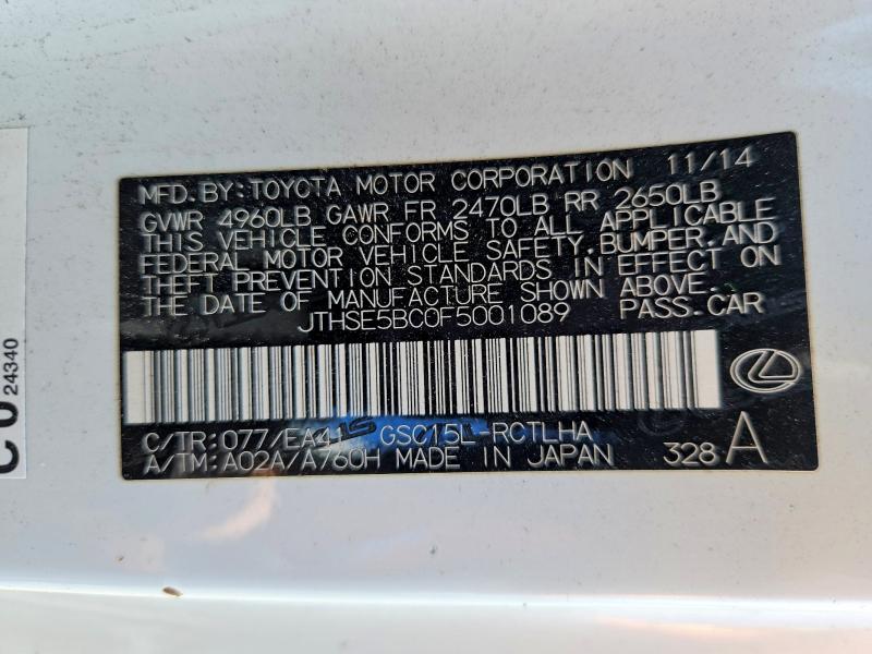 62114656 :رقم المزاد ، JTHSE5BC0F5001089 vin ، 2015 Lexus Rc مزاد بيع