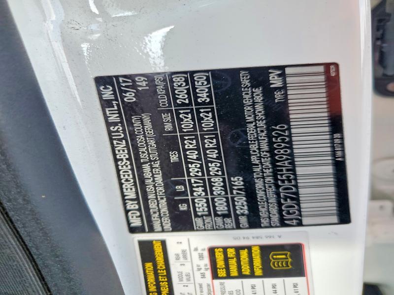 62626576 :رقم المزاد ، 4JGDF7DE5HA989526 vin ، 2017 Mercedes-benz Gls مزاد بيع