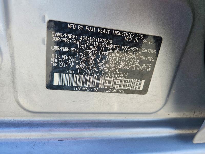 60139466 :رقم المزاد ، JF2GPADCXG8300968 vin ، 2016 Subaru Crosstrek مزاد بيع