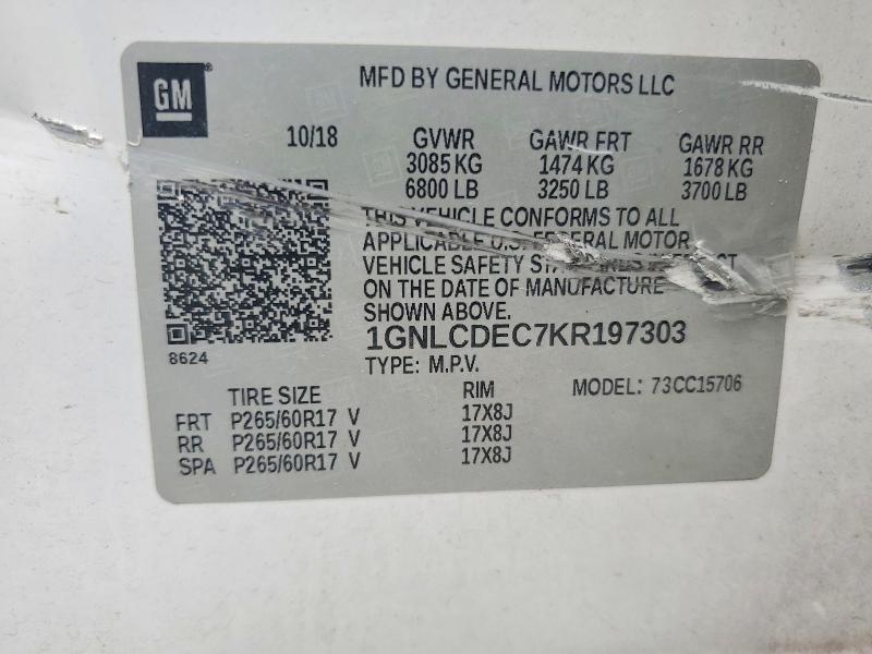 Продажа на аукционе авто 2019 Chevrolet Tahoe, vin: 1GNLCDEC7KR197303, номер лота: 60290616