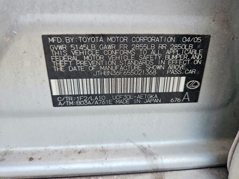 Aukcja sprzedaży 2005 Lexus Ls, vin: JTHBN36F655021368, numer aukcji: 60399586