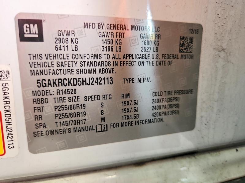 Продажа на аукционе авто 2017 Buick Enclave, vin: 5GAKRCKD5HJ242113, номер лота: 61341696