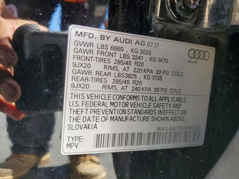 2018 Audi Q7 მანქანა იყიდება აუქციონზე, vin: WA1LAAF70JD005787, აუქციონის ნომერი: 59843316