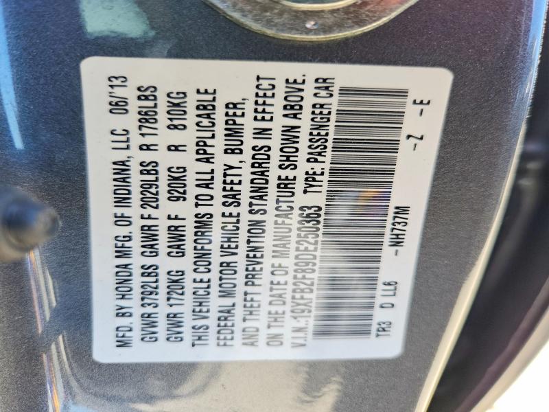 Продажа на аукционе авто 2013 Honda Civic, vin: 19XFB2F89DE250363, номер лота: 61384506