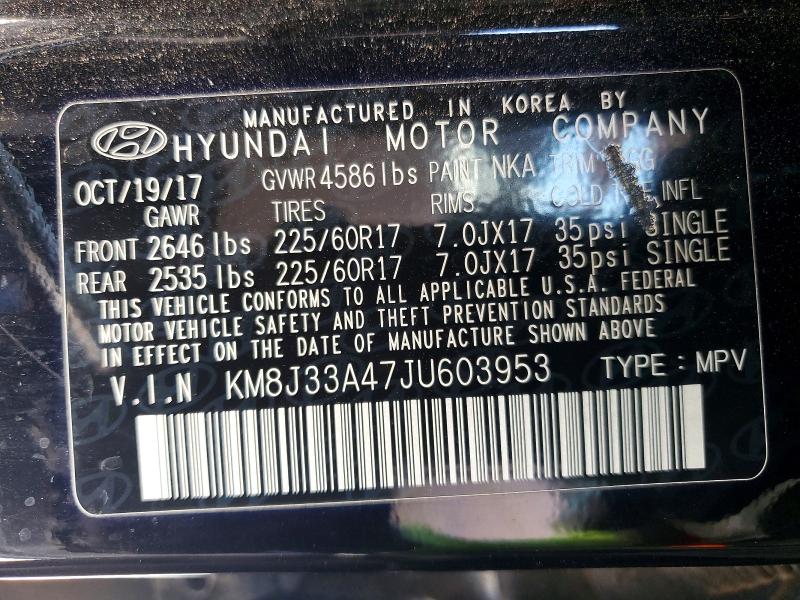 2018 Hyundai Tucson მანქანა იყიდება აუქციონზე, vin: KM8J33A47JU603953, აუქციონის ნომერი: 59673216