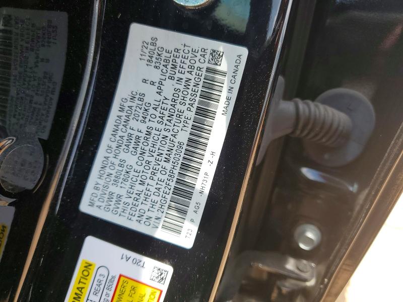 Продажа на аукционе авто 2023 Honda Civic, vin: 2HGFE2F58PH503096, номер лота: 59780366
