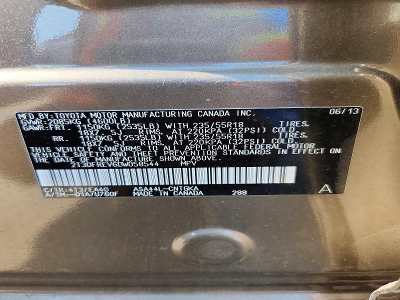 Aukcja sprzedaży 2013 Toyota Rav4, vin: 2T3DFREV6DW058544, numer aukcji: 59605376