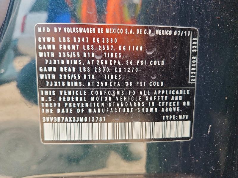 Продажа на аукционе авто 2018 Volkswagen Tiguan, vin: 3VV3B7AX3JM013787, номер лота: 60203856