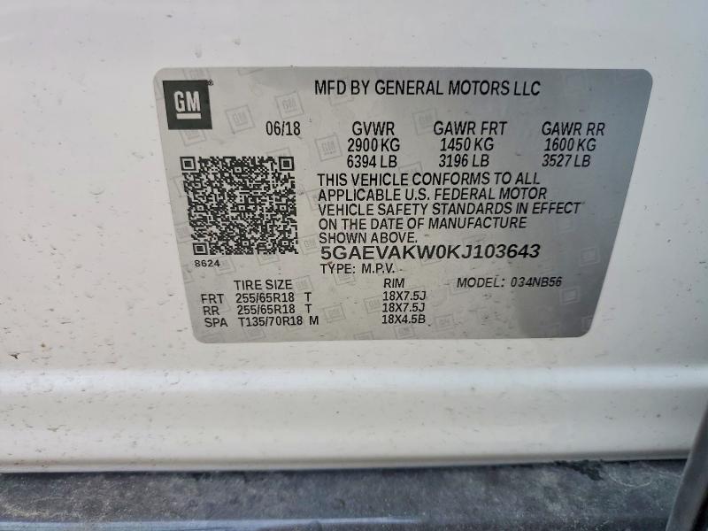 Aukcja sprzedaży 2019 Buick Enclave, vin: 5GAEVAKW0KJ103643, numer aukcji: 62468676