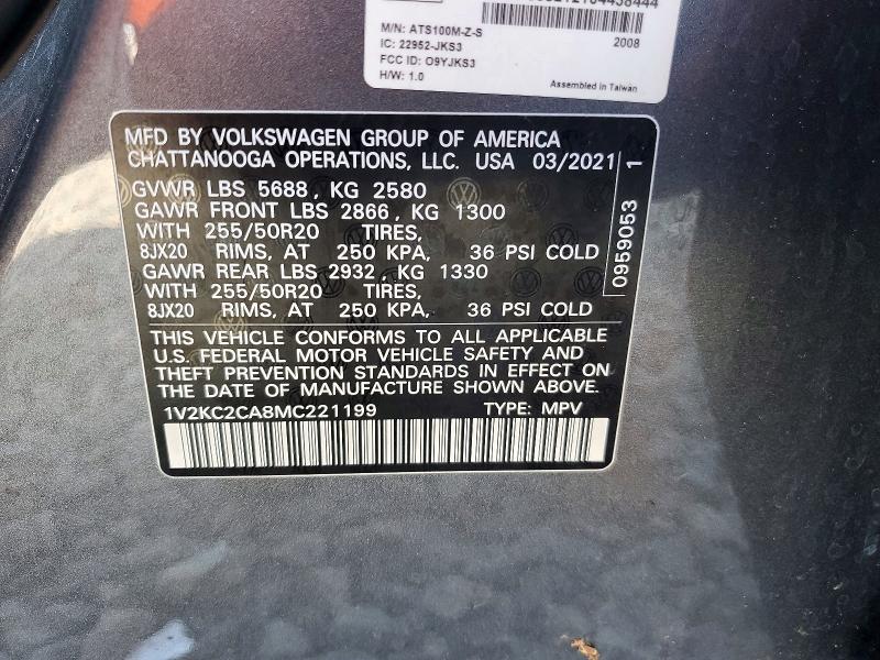 Продаж на аукціоні авто 2021 Volkswagen Atlas Cross Sport, vin: 1V2KC2CA8MC221199, номер лоту: 63339566