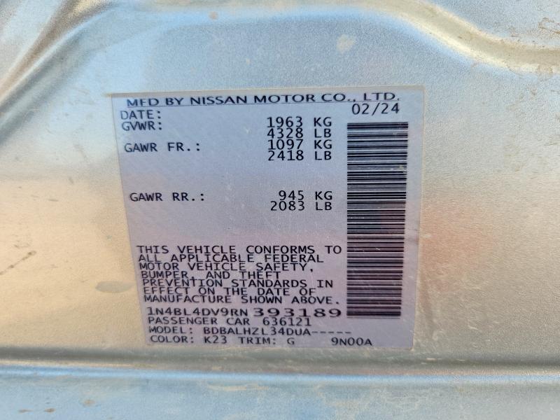 2024 Nissan Altima მანქანა იყიდება აუქციონზე, vin: 1N4BL4DV9RN393189, აუქციონის ნომერი: 62052456