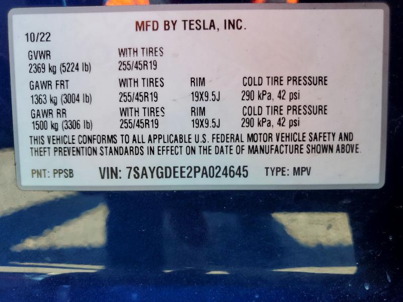 2023 Tesla Model Y მანქანა იყიდება აუქციონზე, vin: 7SAYGDEE2PA024645, აუქციონის ნომერი: 60912246