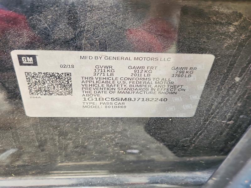 2018 Chevrolet Cruze მანქანა იყიდება აუქციონზე, vin: 1G1BC5SM8J7182240, აუქციონის ნომერი: 62609726