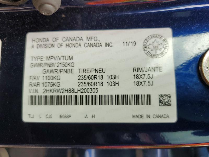 85793385 :رقم المزاد ، 2HKRW2H88LH200305 vin ، 2020 Honda Cr-v مزاد بيع