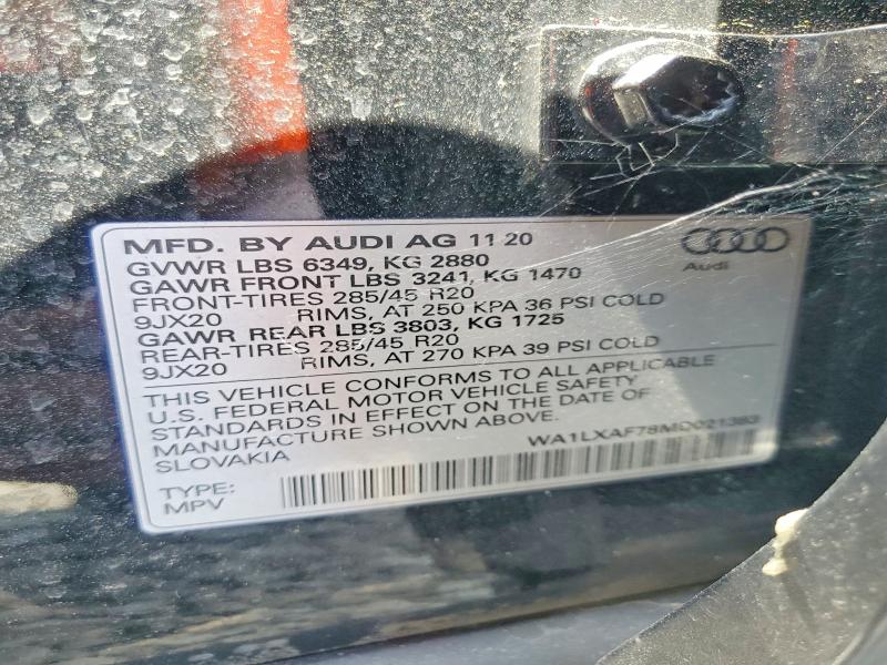 61296076 :رقم المزاد ، WA1LXAF78MD021383 vin ، 2021 Audi Q7 مزاد بيع