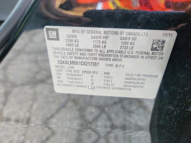 Aukcja sprzedaży 2012 Gmc Terrain, vin: 2GKALMEK1C6217361, numer aukcji: 85633095