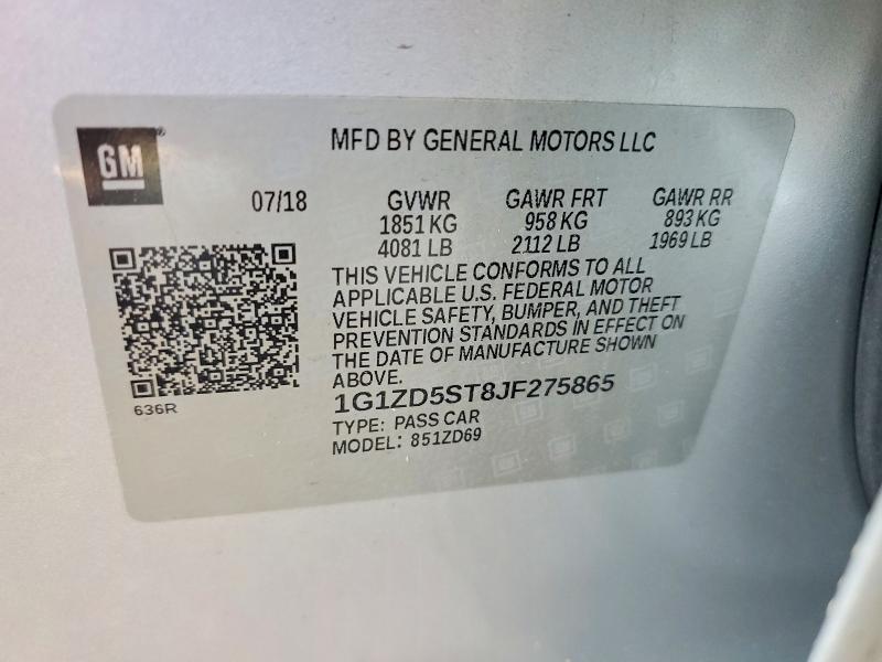 Aukcja sprzedaży 2018 Chevrolet Malibu, vin: 1G1ZD5ST8JF275865, numer aukcji: 61501166