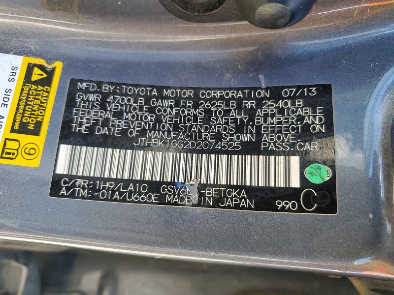 Aukcja sprzedaży 2013 Lexus Es, vin: JTHBK1GG2D2074525, numer aukcji: 62649566