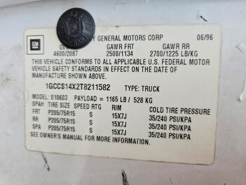 Продажа на аукционе авто 1996 Chevrolet S Truck, vin: 1GCCS14X2T8211582, номер лота: 60630636