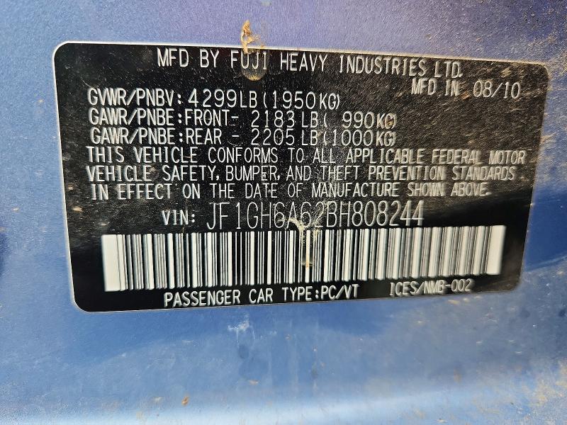 2011 Subaru Impreza მანქანა იყიდება აუქციონზე, vin: JF1GH6A62BH808244, აუქციონის ნომერი: 62778226