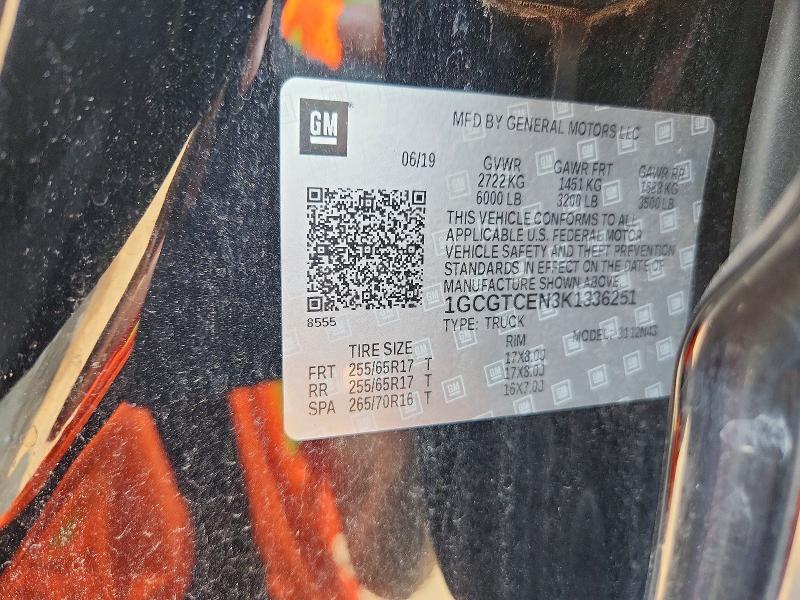 2019 Chevrolet Colorado მანქანა იყიდება აუქციონზე, vin: 1GCGTCEN3K1336251, აუქციონის ნომერი: 60765896