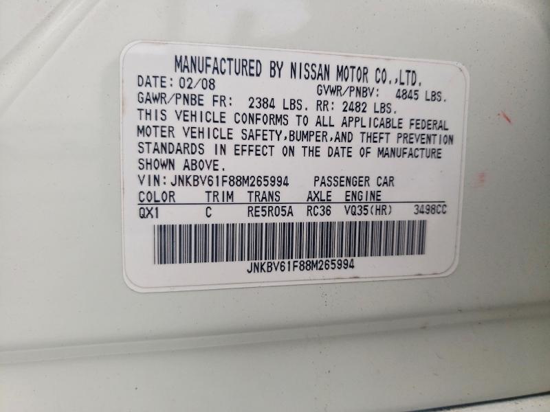 Продаж на аукціоні авто 2008 Infiniti G35, vin: JNKBV61F88M265994, номер лоту: 62783646