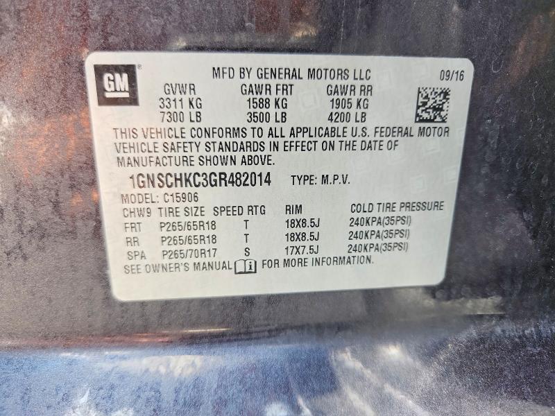 Продаж на аукціоні авто 2016 Chevrolet Suburban, vin: 1GNSCHKC3GR482014, номер лоту: 59366916