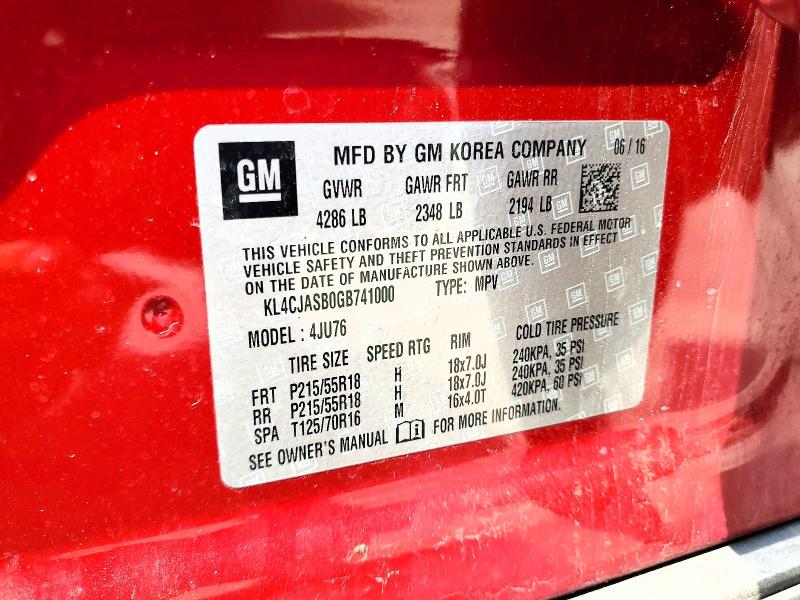 61443186 :رقم المزاد ، KL4CJASB0GB741000 vin ، 2016 Buick Encore مزاد بيع