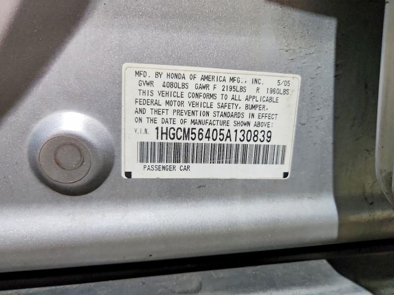 Продажа на аукционе авто 2005 Honda Accord, vin: 1HGCM56405A130839, номер лота: 59376836