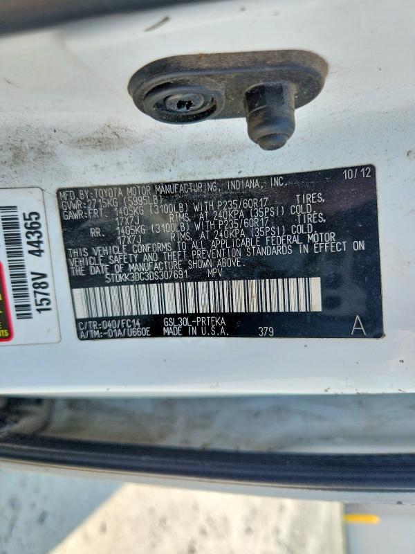 Продаж на аукціоні авто 2013 Toyota Sienna, vin: 5TDKK3DC3DS307691, номер лоту: 59240076
