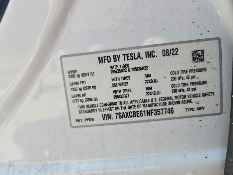 Aukcja sprzedaży 2022 Tesla Model X, vin: 7SAXCBE61NF357746, numer aukcji: 60747536