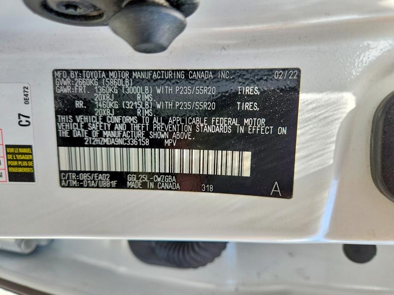 2022 Lexus Rx მანქანა იყიდება აუქციონზე, vin: 2T2HZMDA9NC336158, აუქციონის ნომერი: 61040566