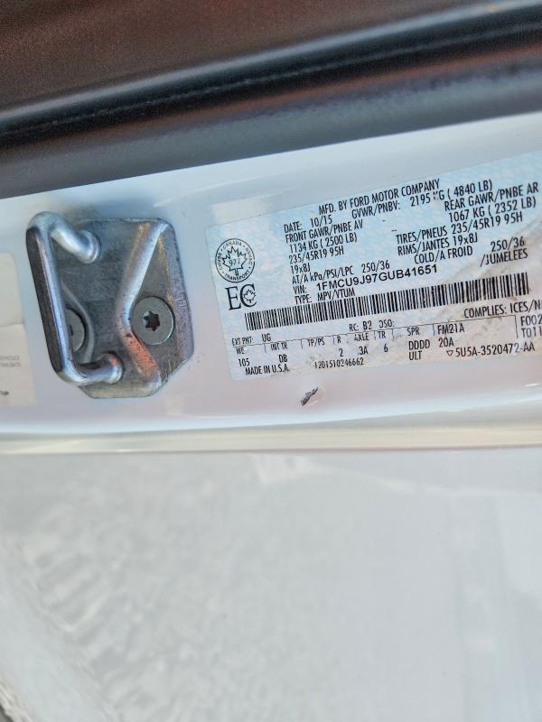Продажа на аукционе авто 2016 Ford Escape, vin: 1FMCU9J97GUB41651, номер лота: 59994006