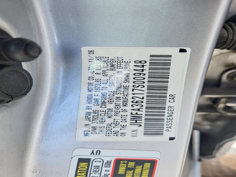 Продаж на аукціоні авто 2007 Honda Civic, vin: JHMFA36217S009448, номер лоту: 61703516
