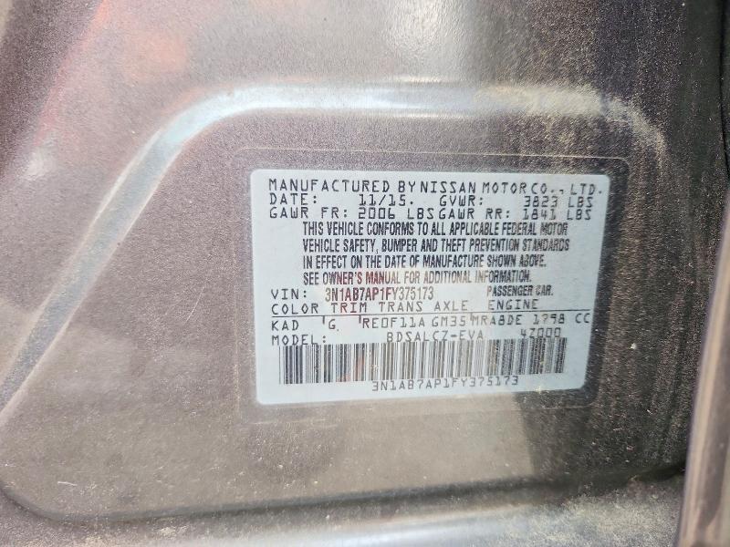 Aukcja sprzedaży 2015 Nissan Sentra, vin: 3N1AB7AP1FY375173, numer aukcji: 60190556