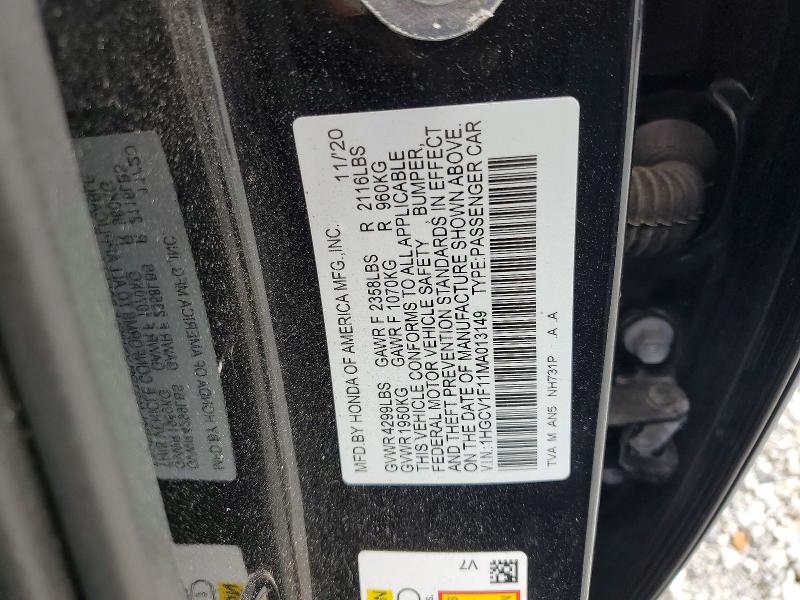 Продажа на аукционе авто 2021 Honda Accord, vin: 1HGCV1F11MA013149, номер лота: 60850816