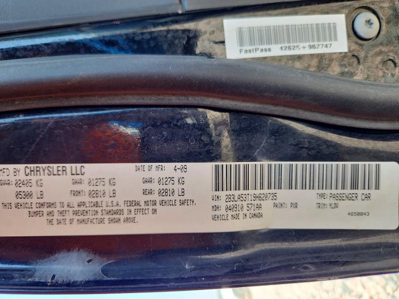 62307106 :رقم المزاد ، 2B3LA53T19H620735 vin ، 2009 Dodge Charger مزاد بيع
